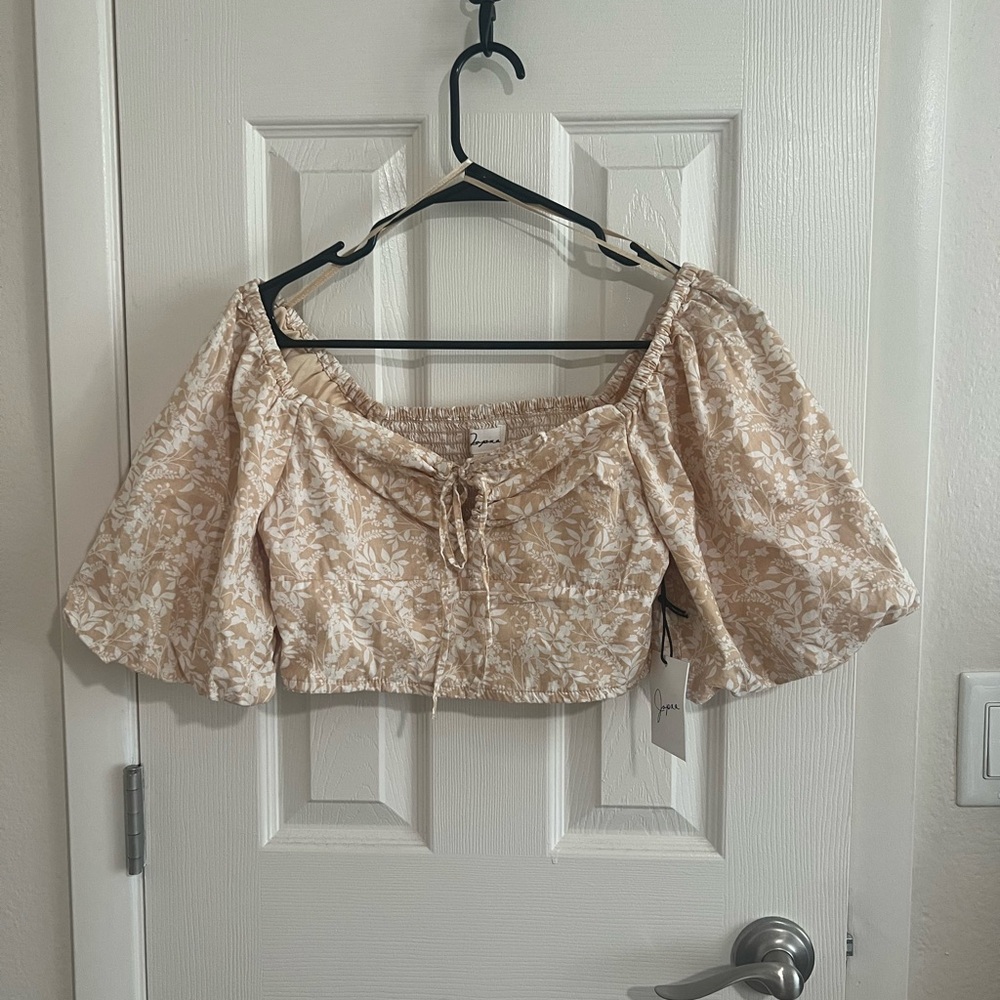 Floral Beige Off-Shoulder Top